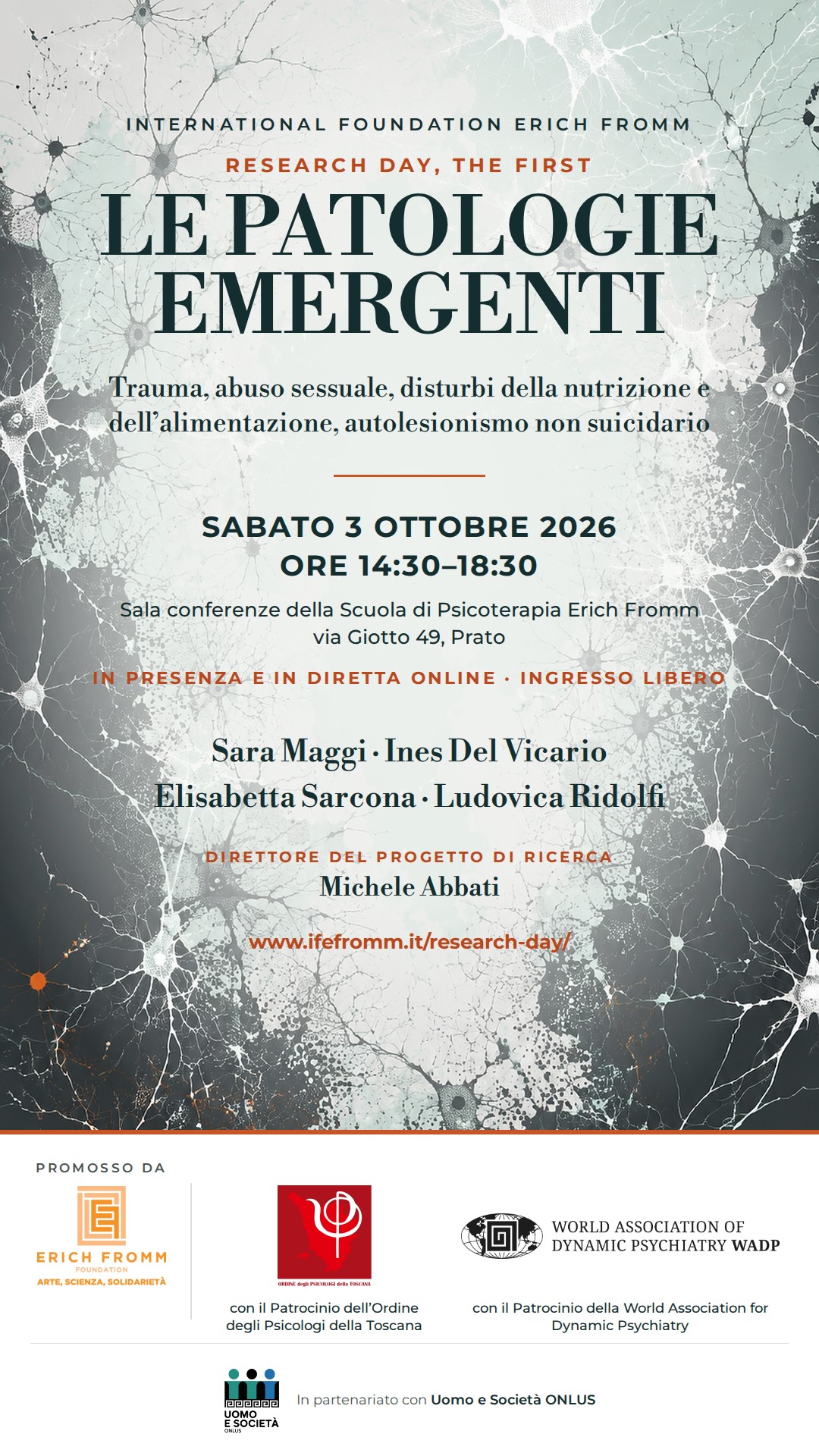 Locandina del Research Day, the First, Le Patologie Emergenti, 3 ottobre 2026